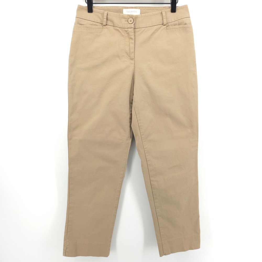 Talbots Chino Women Pants 4 Tan Khaki Ankle Slim Straight Business Casual